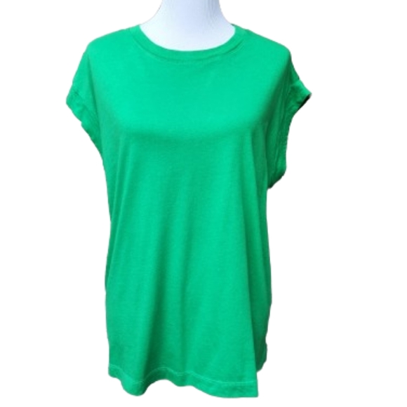 a new day Plus Green Top Solid Slight Sleeves Cotton Blend - Picture 1 of 10